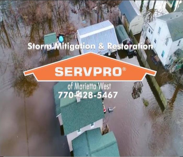 aerial view of flooded homes